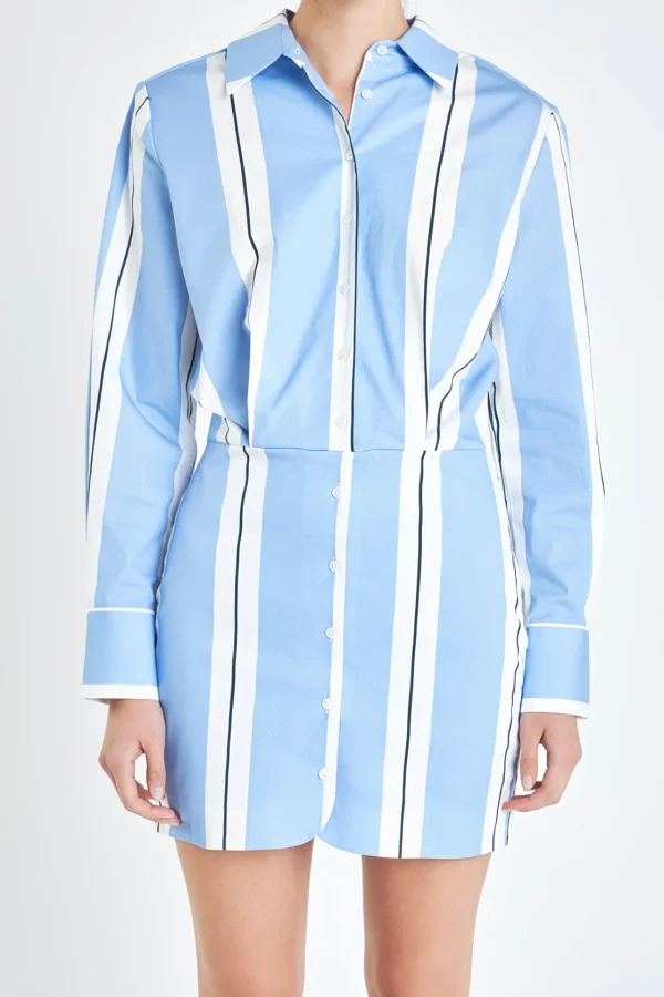 GREY LAB Tops*- Stripe Power Shoulder Mini Dress POWDERBLUE/WHITE