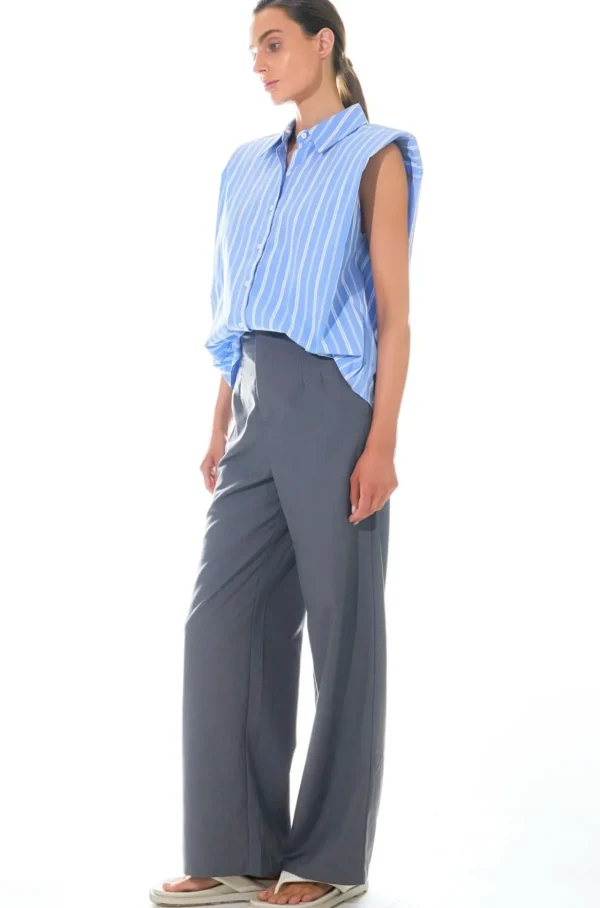 GREY LAB Shirts & Blouses | Tops*- Stripe Power Shoulder Shirt BLUE/WHITE