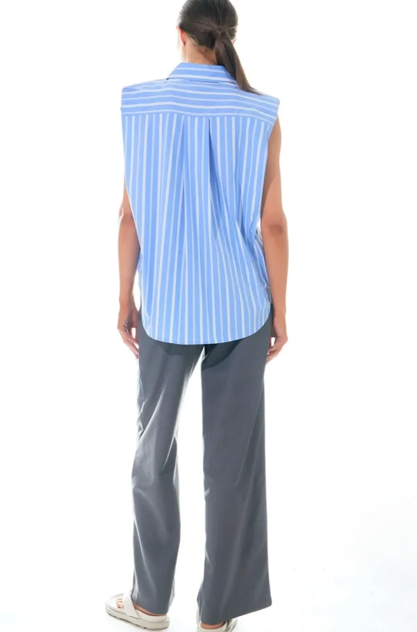 GREY LAB Shirts & Blouses | Tops*- Stripe Power Shoulder Shirt BLUE/WHITE