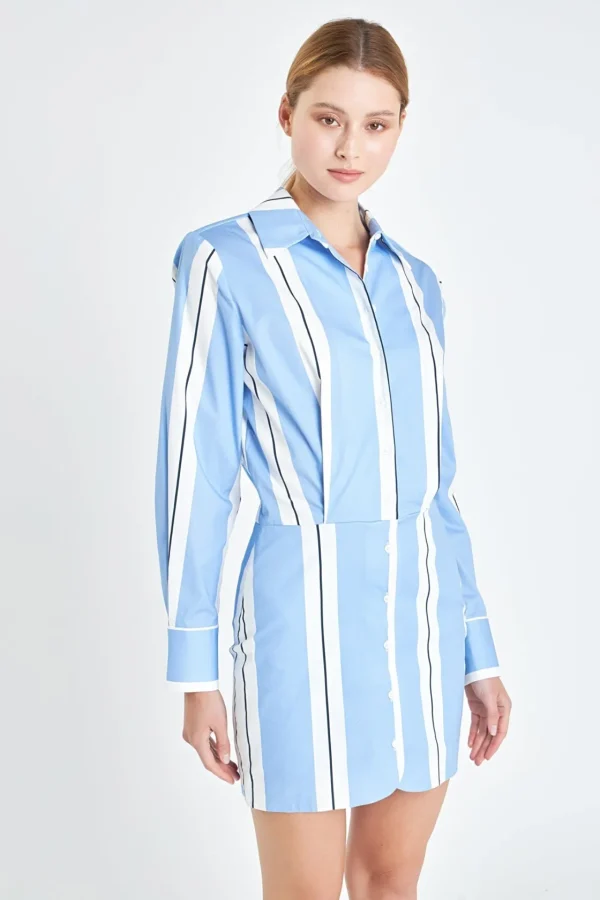 GREY LAB Tops*- Stripe Power Shoulder Mini Dress POWDERBLUE/WHITE