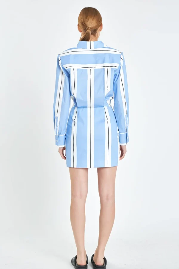 GREY LAB Tops*- Stripe Power Shoulder Mini Dress POWDERBLUE/WHITE