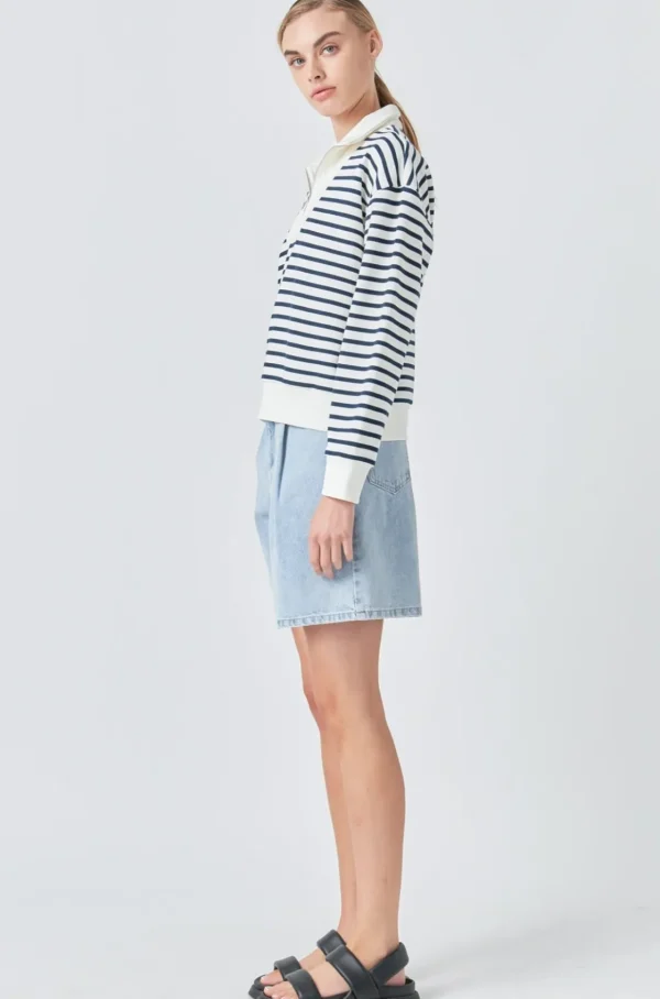 GREY LAB Tops*- Stripe Terry Sweatshirt WHITE/NAVY