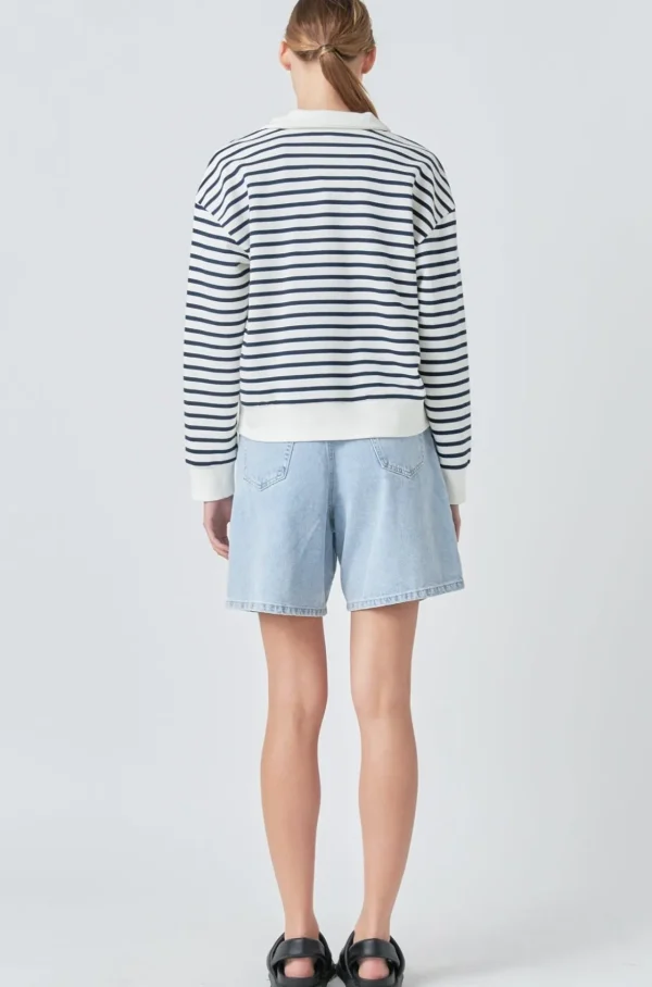 GREY LAB Tops*- Stripe Terry Sweatshirt WHITE/NAVY