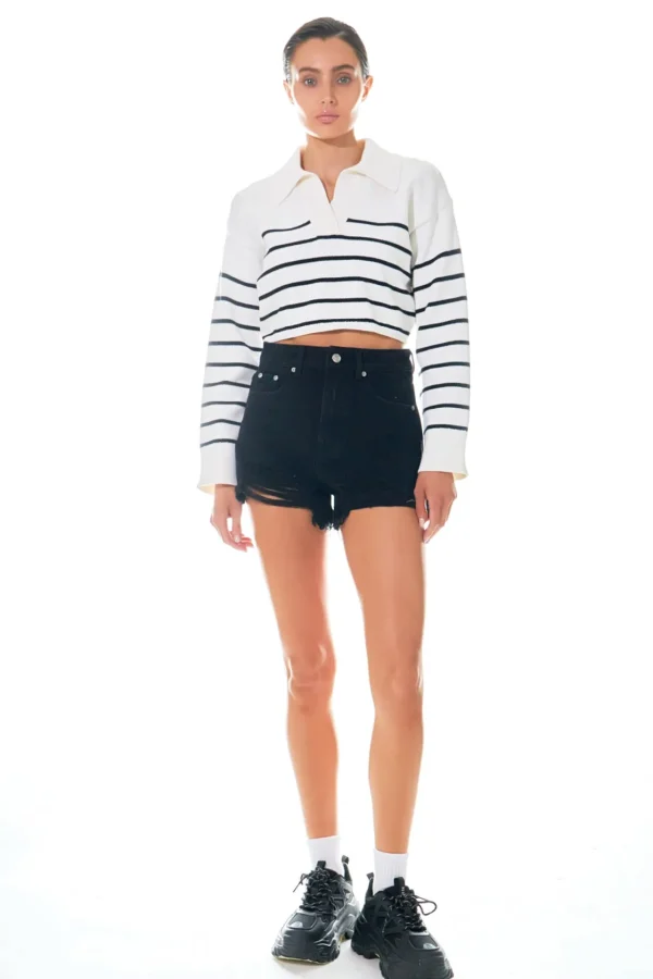 GREY LAB Sweaters & Knits | Tops*- Striped Crop Poly Sweater CREAM/BLACK