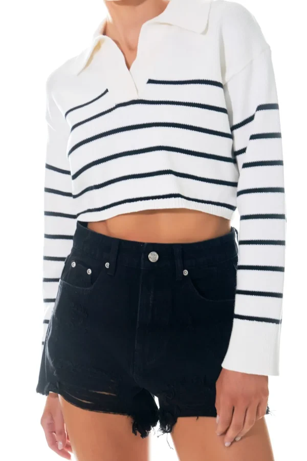 GREY LAB Sweaters & Knits | Tops*- Striped Crop Poly Sweater CREAM/BLACK