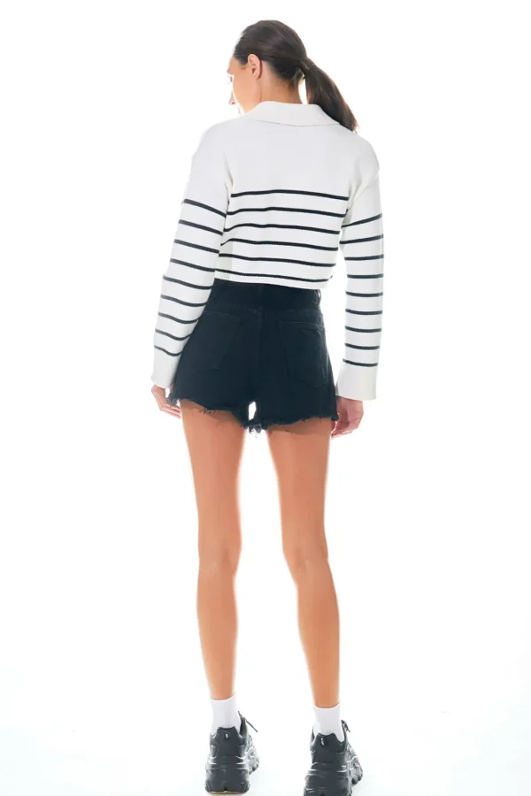 GREY LAB Sweaters & Knits | Tops*- Striped Crop Poly Sweater CREAM/BLACK