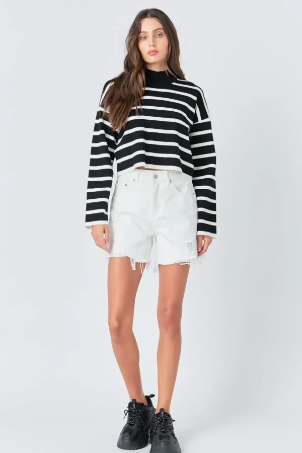 GREY LAB Sweaters & Knits | Tops*- Striped Cropped Sweater BLACK/WHITE