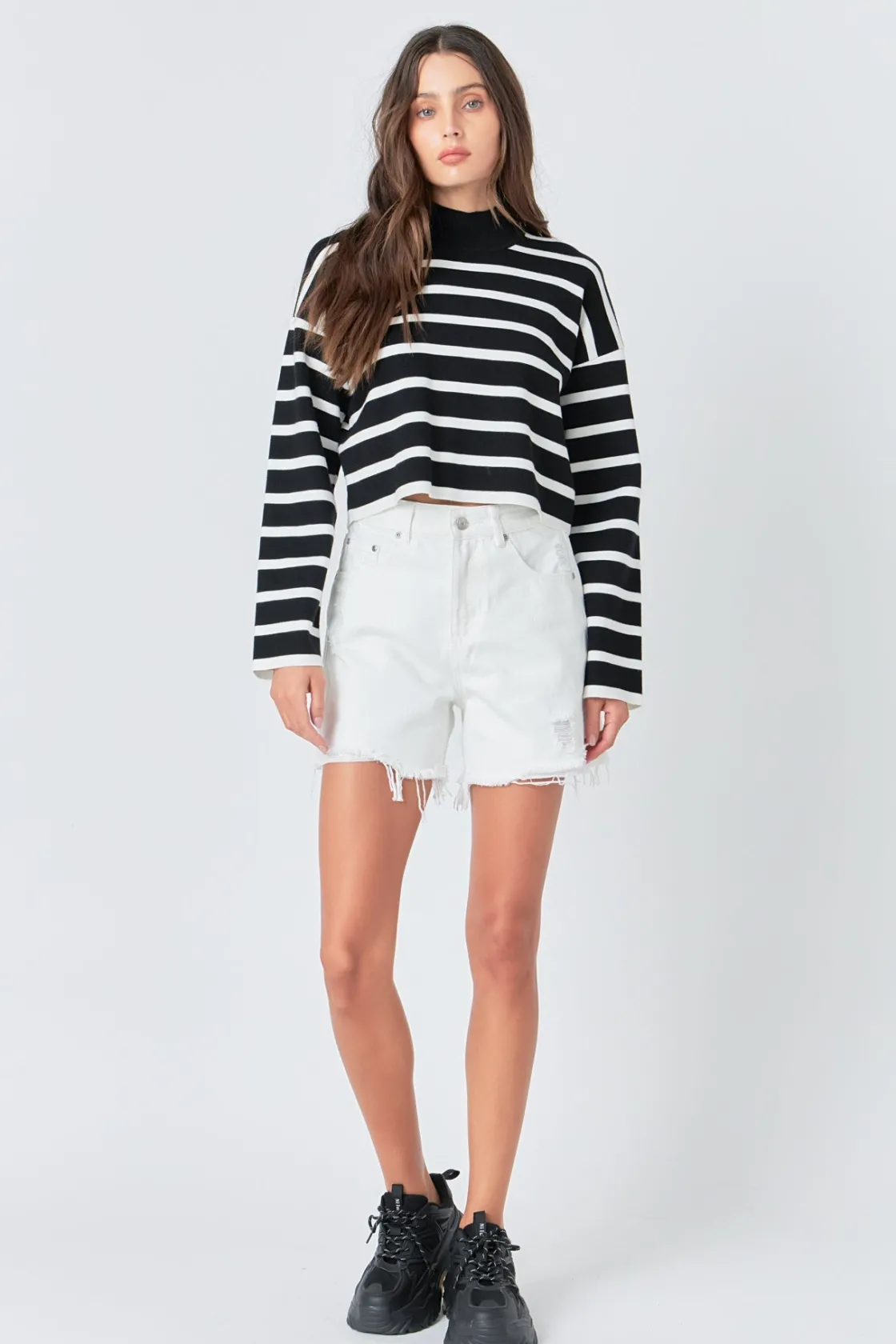 grey_lab__striped_cropped_0-2.webp GREY LAB Sweaters & Knits | Tops*- Striped Cropped Sweater BLACK/WHITE