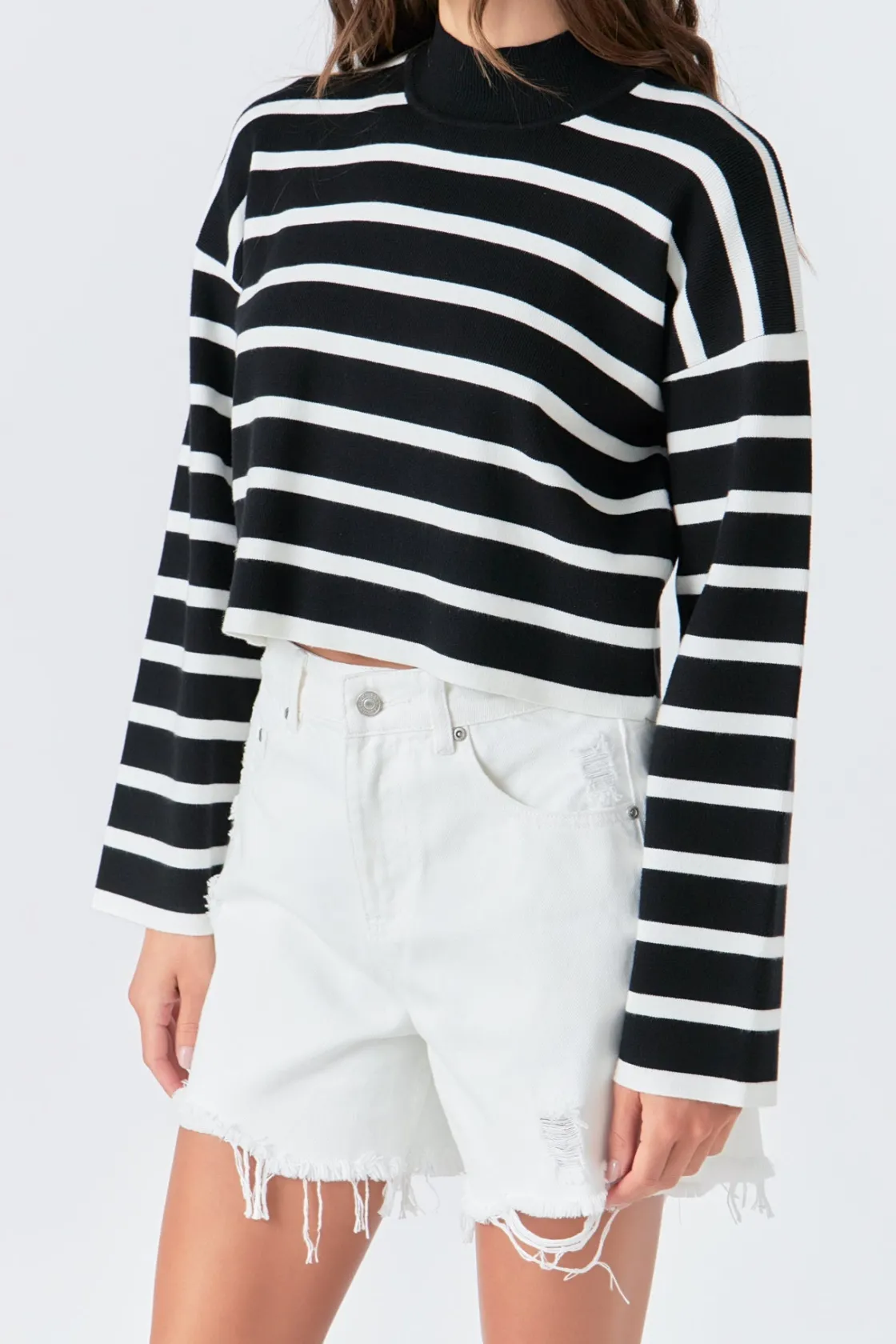 grey_lab__striped_cropped_1-2.webp GREY LAB Sweaters & Knits | Tops*- Striped Cropped Sweater BLACK/WHITE