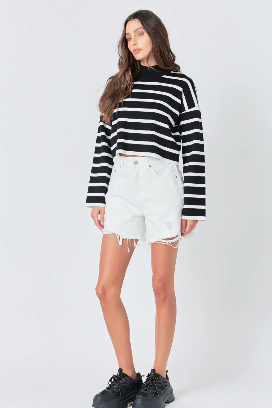 grey_lab__striped_cropped_2-2.webp GREY LAB Sweaters & Knits | Tops*- Striped Cropped Sweater BLACK/WHITE