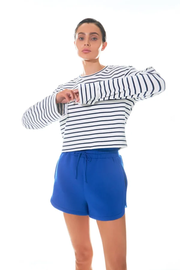 GREY LAB Tops*- Striped Cropped Top WHITE/NAVY