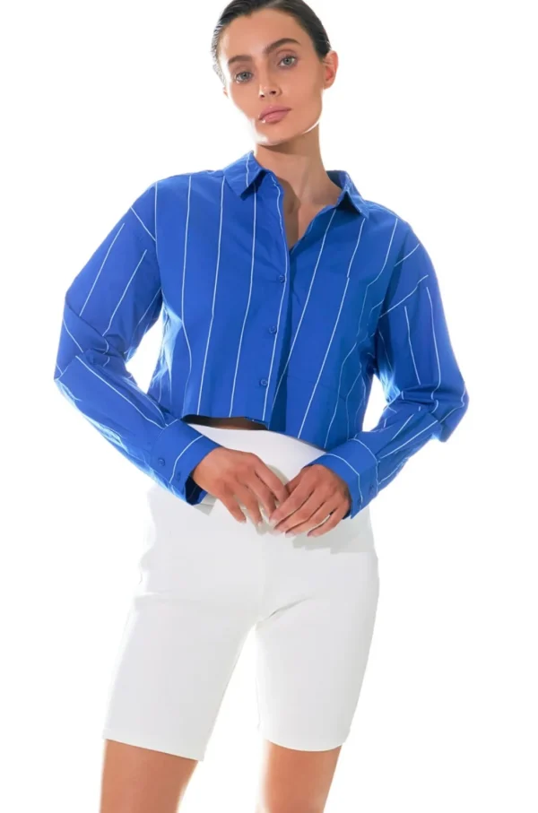 GREY LAB Shirts & Blouses | Tops*- Striped Cropped Shirts BLUESTRIPE