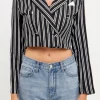 GREY LAB Jackets & Coats | Tops*- Striped Jacket w/ Pocket BLACKWHITE