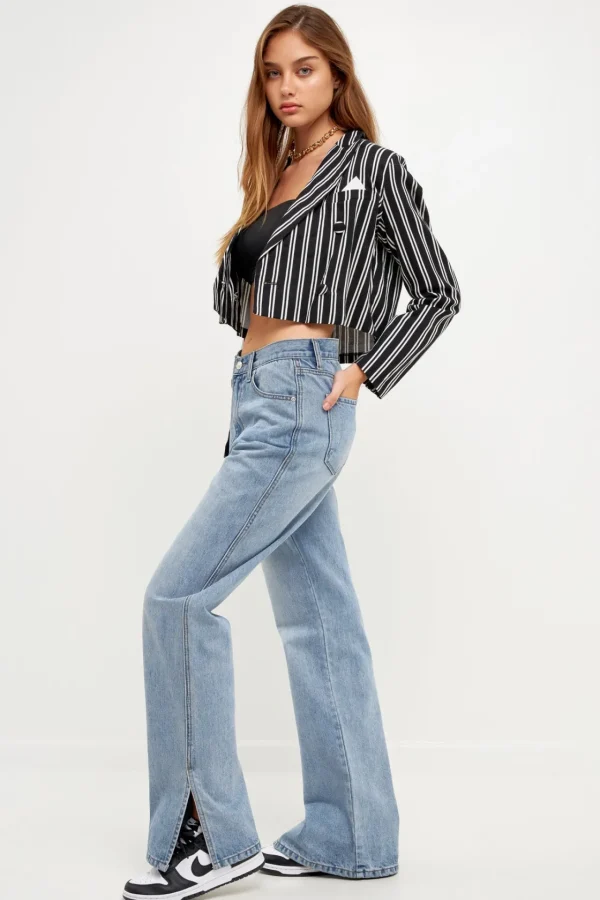 GREY LAB Jackets & Coats | Tops*- Striped Jacket w/ Pocket BLACKWHITE