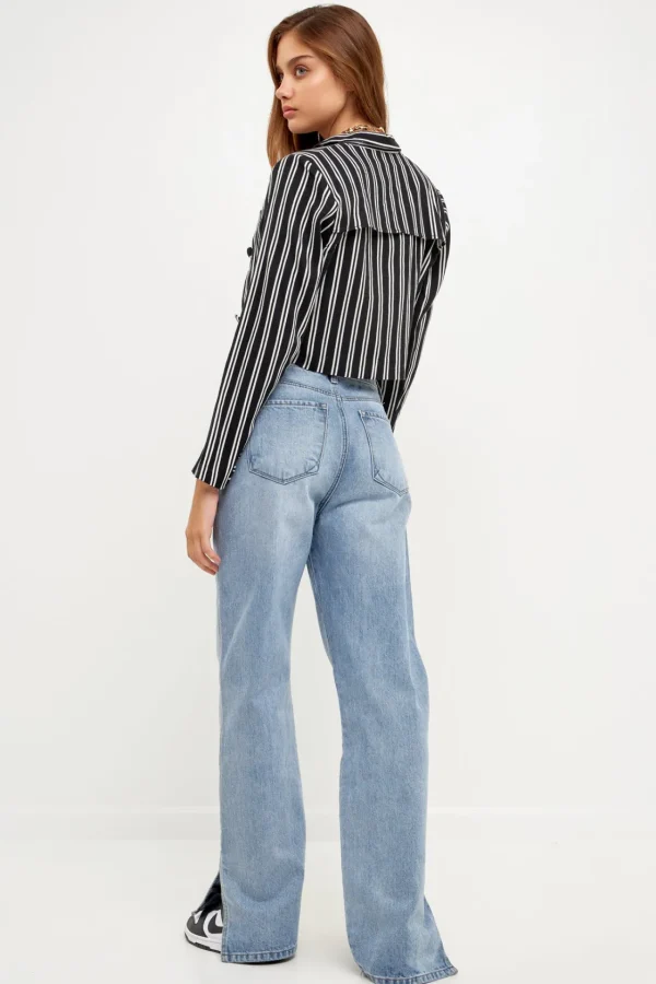 GREY LAB Jackets & Coats | Tops*- Striped Jacket w/ Pocket BLACKWHITE