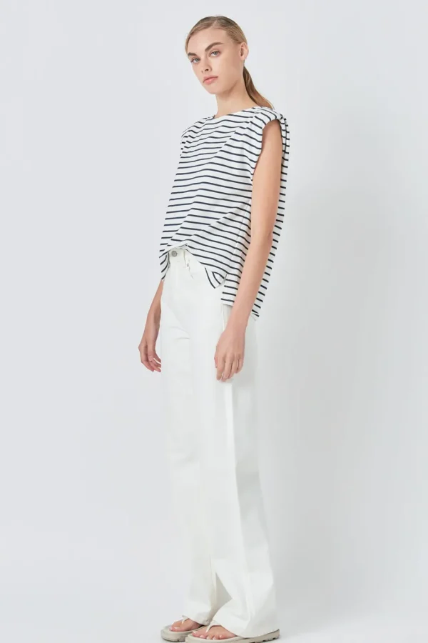 GREY LAB Tops*- Striped Padded Sleeveless Top OFFWHITE/NAVY