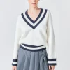 GREY LAB Sweaters & Knits | Tops*- Striped V-neck Knit Sweater WHITE/NAVY