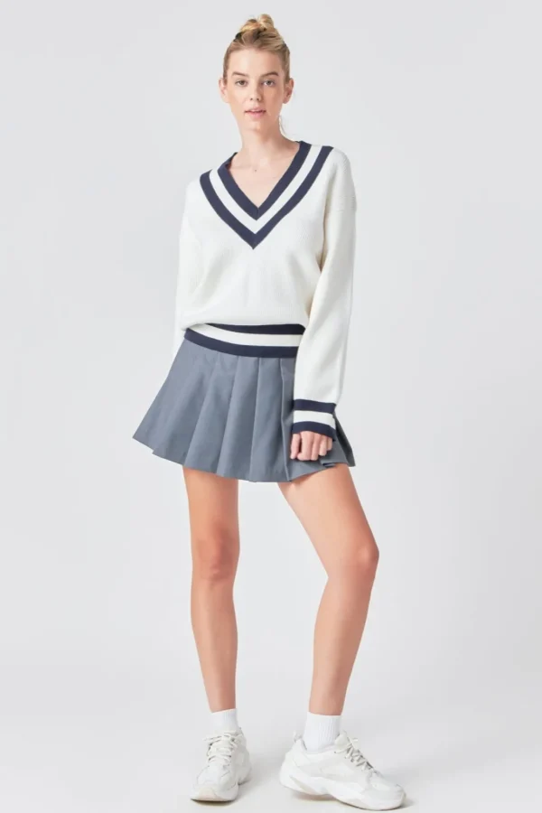 GREY LAB Sweaters & Knits | Tops*- Striped V-neck Knit Sweater WHITE/NAVY