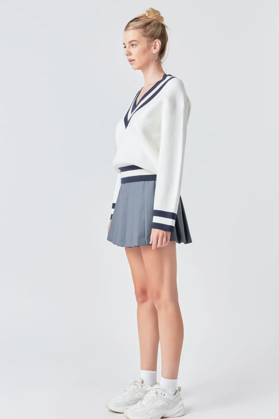 grey_lab__striped_vneck_k_3.webp GREY LAB Sweaters & Knits | Tops*- Striped V-neck Knit Sweater WHITE/NAVY