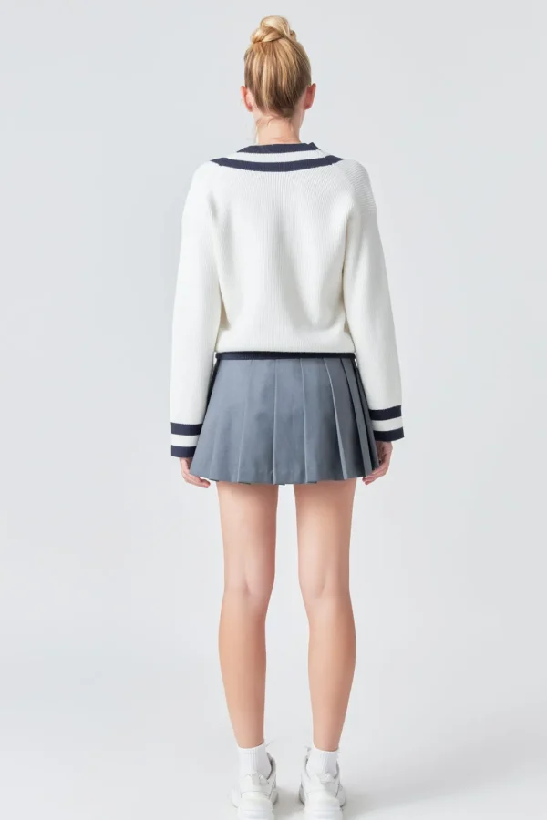 GREY LAB Sweaters & Knits | Tops*- Striped V-neck Knit Sweater WHITE/NAVY