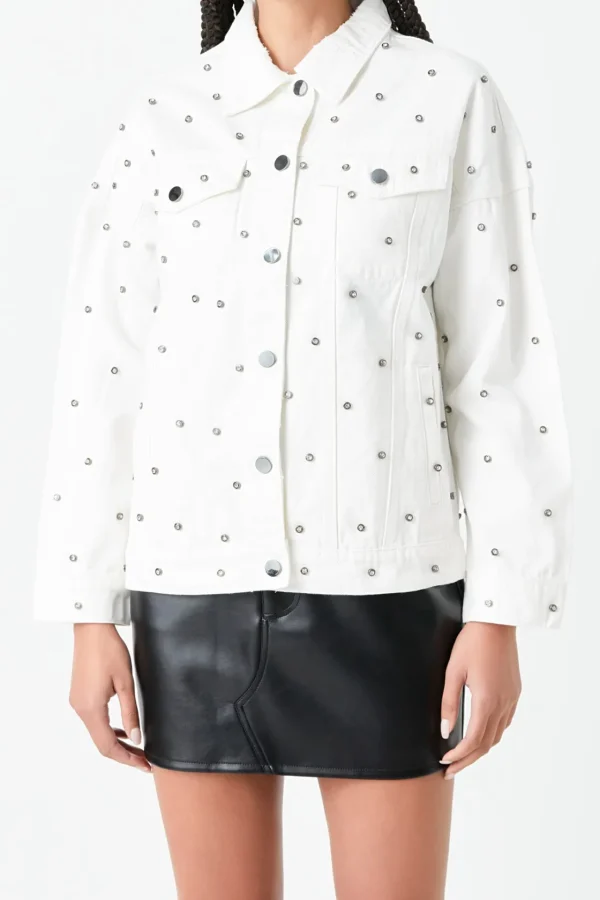 GREY LAB Jackets & Coats | Tops*- Studded Denim Jacket WHITE
