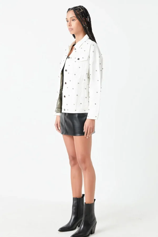 GREY LAB Jackets & Coats | Tops*- Studded Denim Jacket WHITE