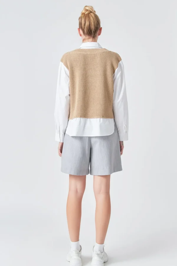 GREY LAB Shirts & Blouses | Tops*- Sweater Over Shirt TAN/WHITE