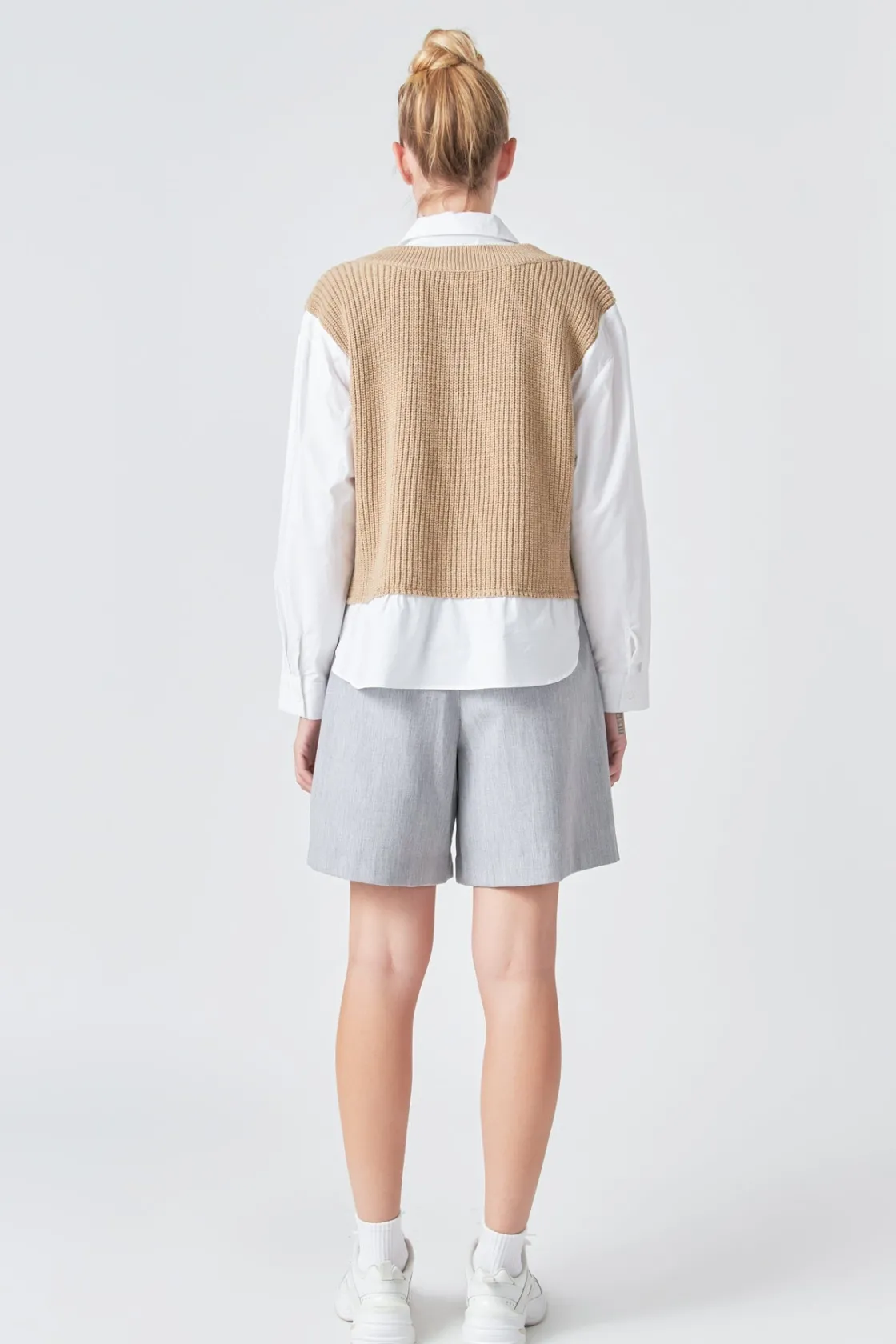 grey_lab__sweater_over_sh_4.webp GREY LAB Shirts & Blouses | Tops*- Sweater Over Shirt TAN/WHITE