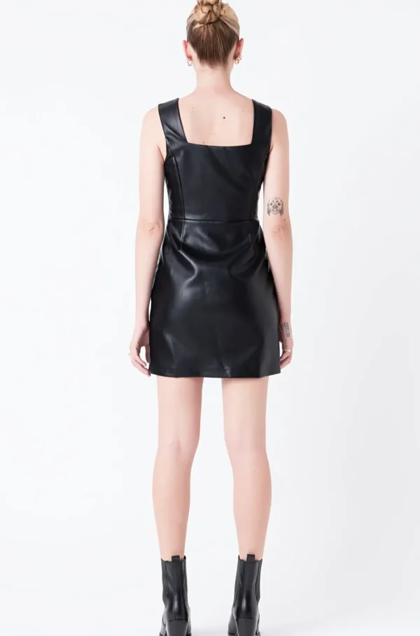 GREY LAB Little Black Dress | Tops*- Sweetheart Pu Mini Dress BLACK