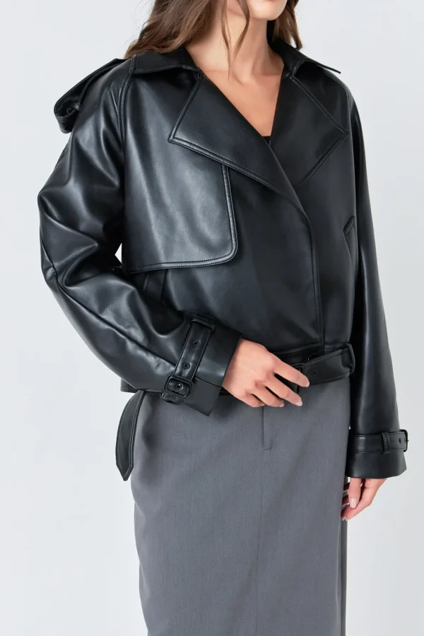 GREY LAB Jackets & Coats | Tops*- Trench Short Pu Jacket BLACK