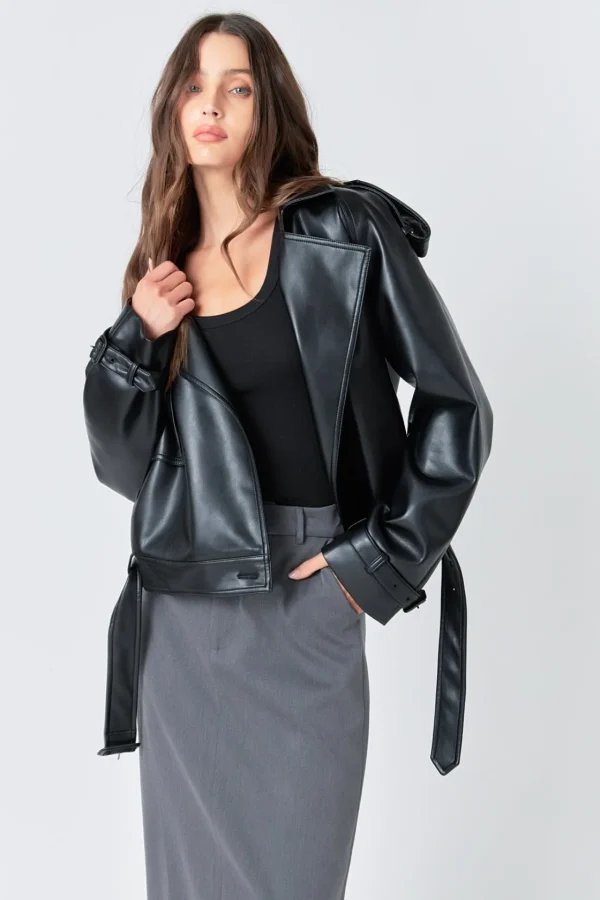GREY LAB Jackets & Coats | Tops*- Trench Short Pu Jacket BLACK