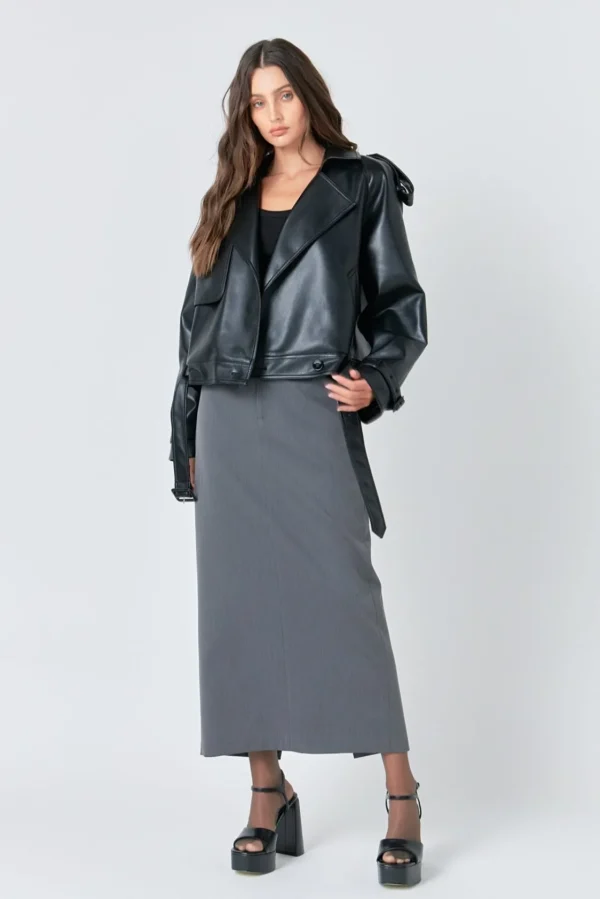 GREY LAB Jackets & Coats | Tops*- Trench Short Pu Jacket BLACK