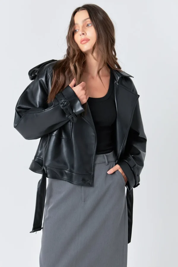 GREY LAB Jackets & Coats | Tops*- Trench Short Pu Jacket BLACK