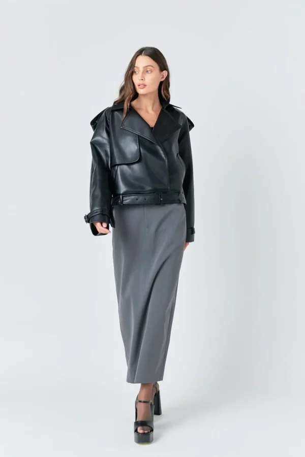 GREY LAB Jackets & Coats | Tops*- Trench Short Pu Jacket BLACK