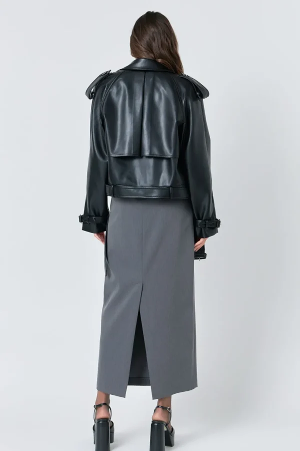 GREY LAB Jackets & Coats | Tops*- Trench Short Pu Jacket BLACK