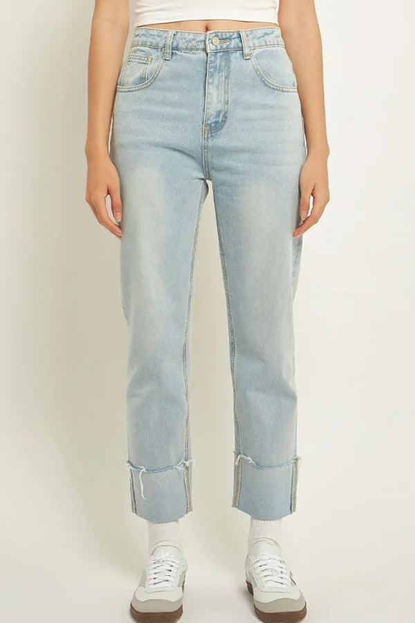 GREY LAB Denim | Tops*- Turn Over Hem Regular Fit Jeans DENIM