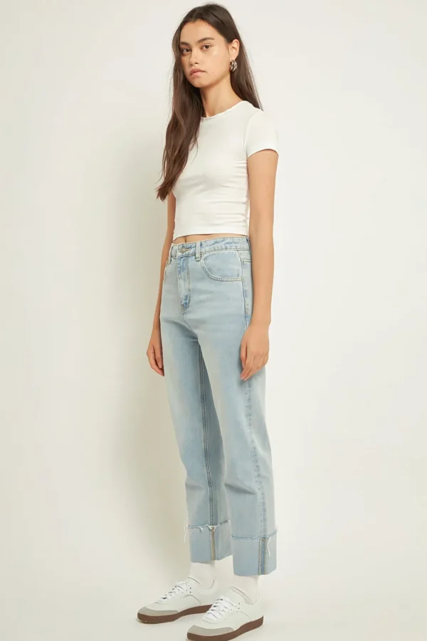 GREY LAB Denim | Tops*- Turn Over Hem Regular Fit Jeans DENIM