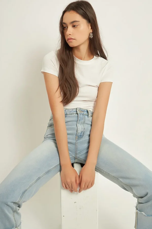 GREY LAB Denim | Tops*- Turn Over Hem Regular Fit Jeans DENIM
