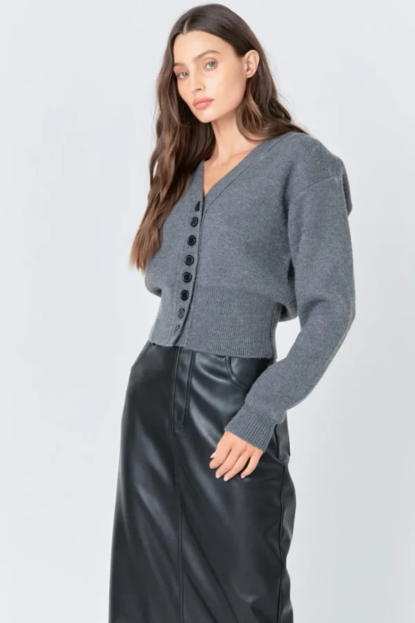 GREY LAB Sweaters & Knits | Tops*- V-neck Detailed Cardigan CHARCOAL