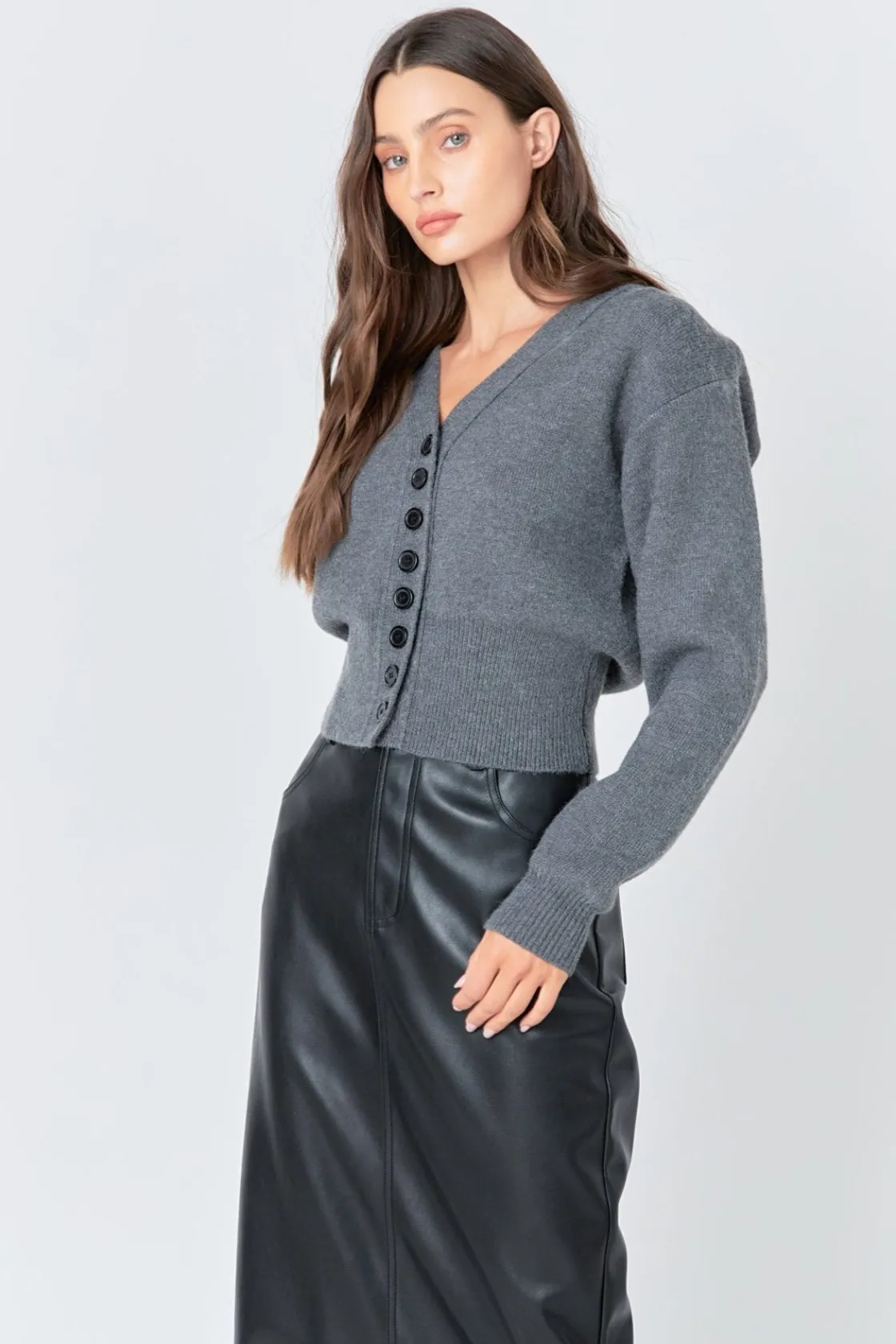 grey_lab__vneck_detailed__1.webp GREY LAB Sweaters & Knits | Tops*- V-neck Detailed Cardigan CHARCOAL