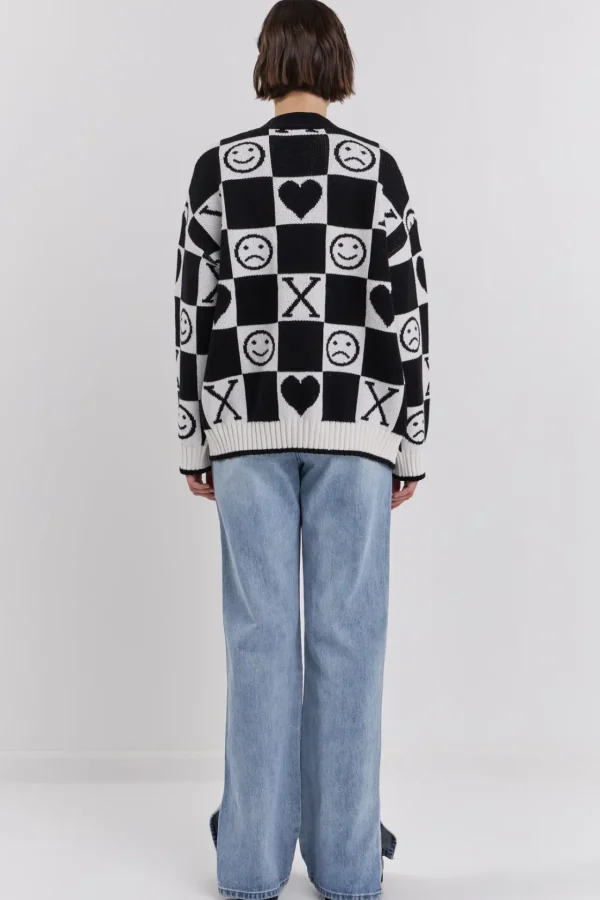 GREY LAB Sweaters & Knits | Cardigans*- XOXO Smiley Face Cardigan BLACK/WHITE