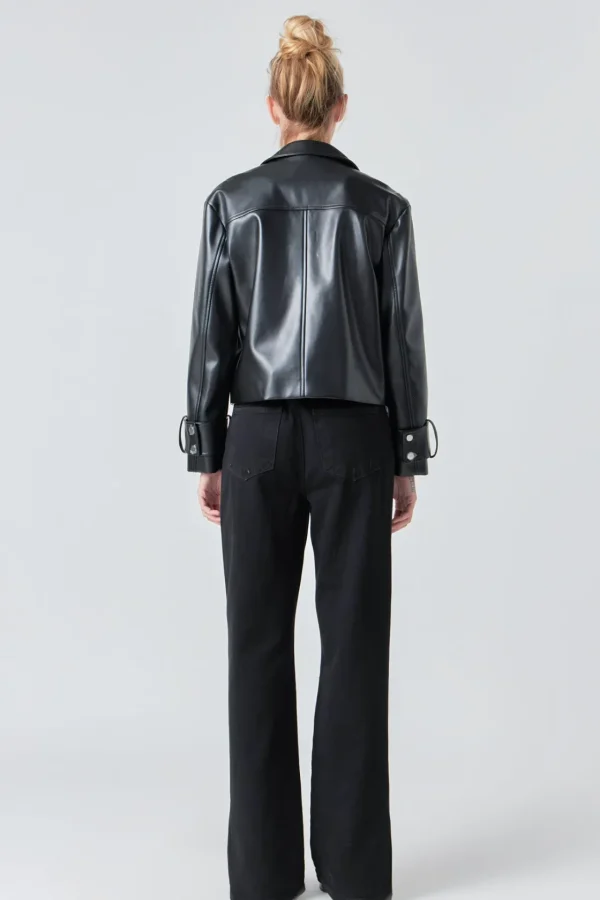 GREY LAB Jackets & Coats | Tops*- Zip Up Cropped Faux Leather Jacket BLACK