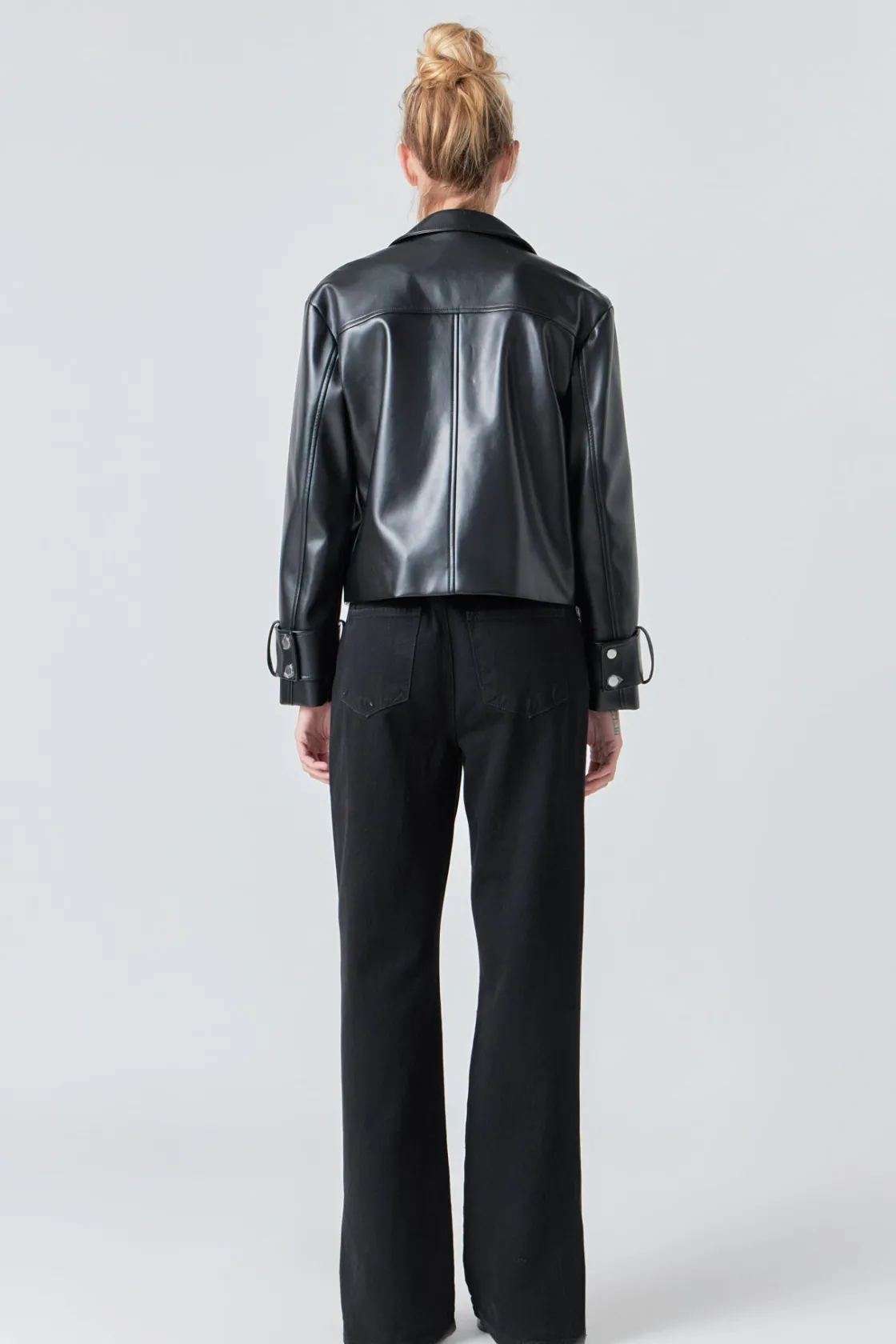 grey_lab__zip_up_cropped__4.webp GREY LAB Jackets & Coats | Tops*- Zip Up Cropped Faux Leather Jacket BLACK