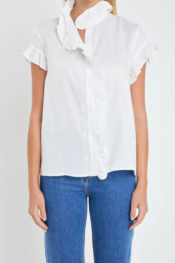 ENGLISH FACTORY Shirts & Blouses | Tops*Linen Ruffle Shirt