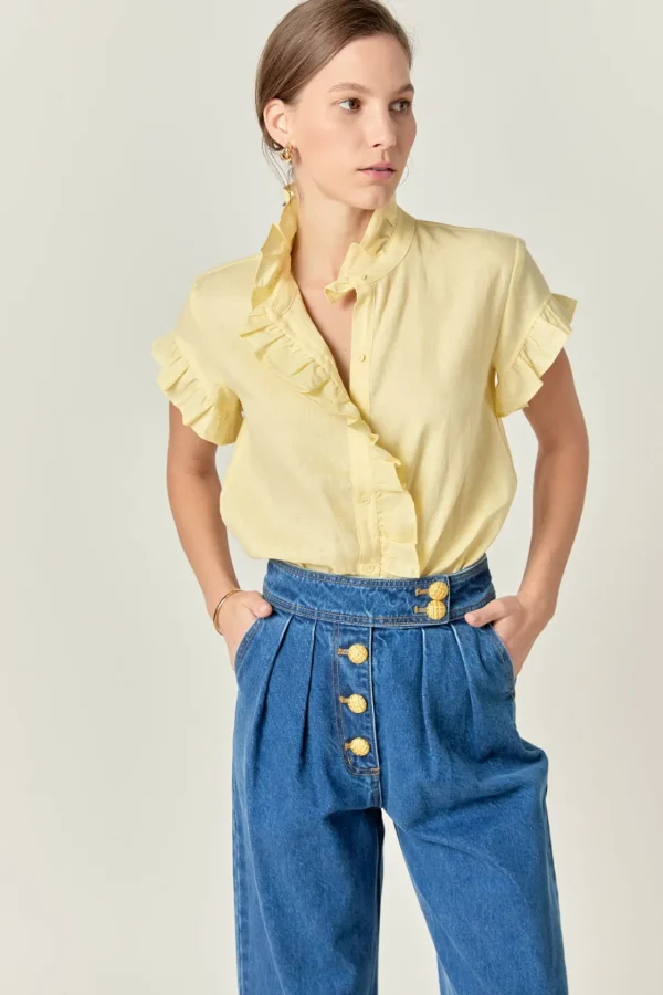 ENGLISH FACTORY Shirts & Blouses | Tops*Linen Ruffle Shirt