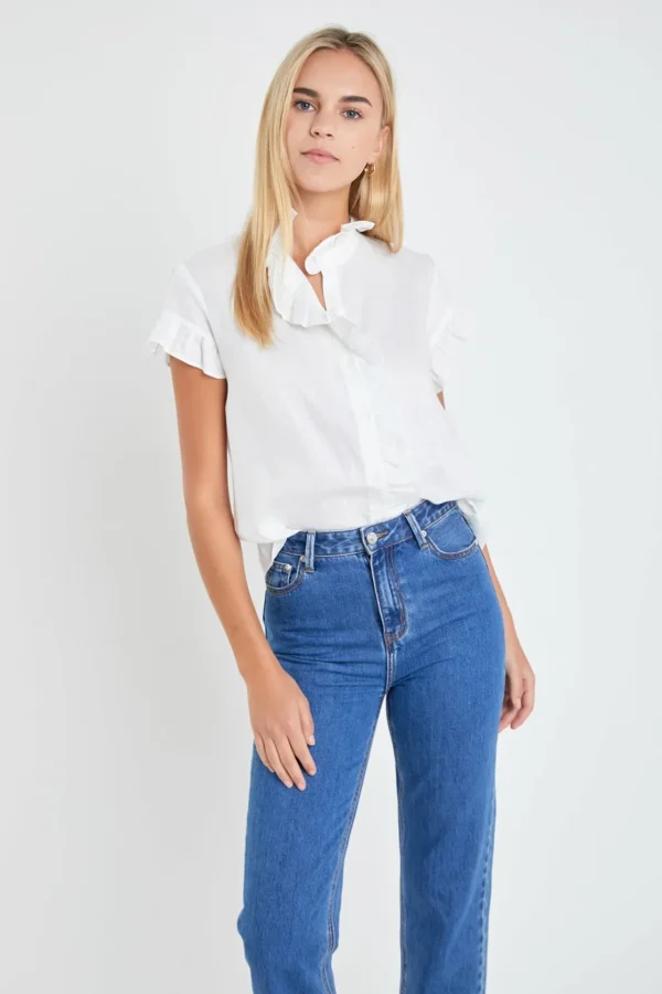 ENGLISH FACTORY Shirts & Blouses | Tops*Linen Ruffle Shirt